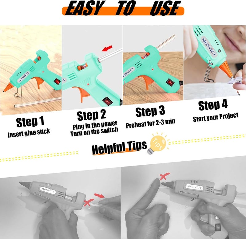 MONVICT Hot Glue Gun Kit, Mini Glue Gun with Carrying Case,20 Pcs Premium Glue Sticks, 10 Pcs Wood Craft sticks, Fast Preheating Hot Melt Glue Gun for School Crafts DIY Arts Gift (Cyan, 30Watts) - Image 5